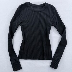 Aerie Black Ribbed Long Sleeve Top XS Fitted Crewneck